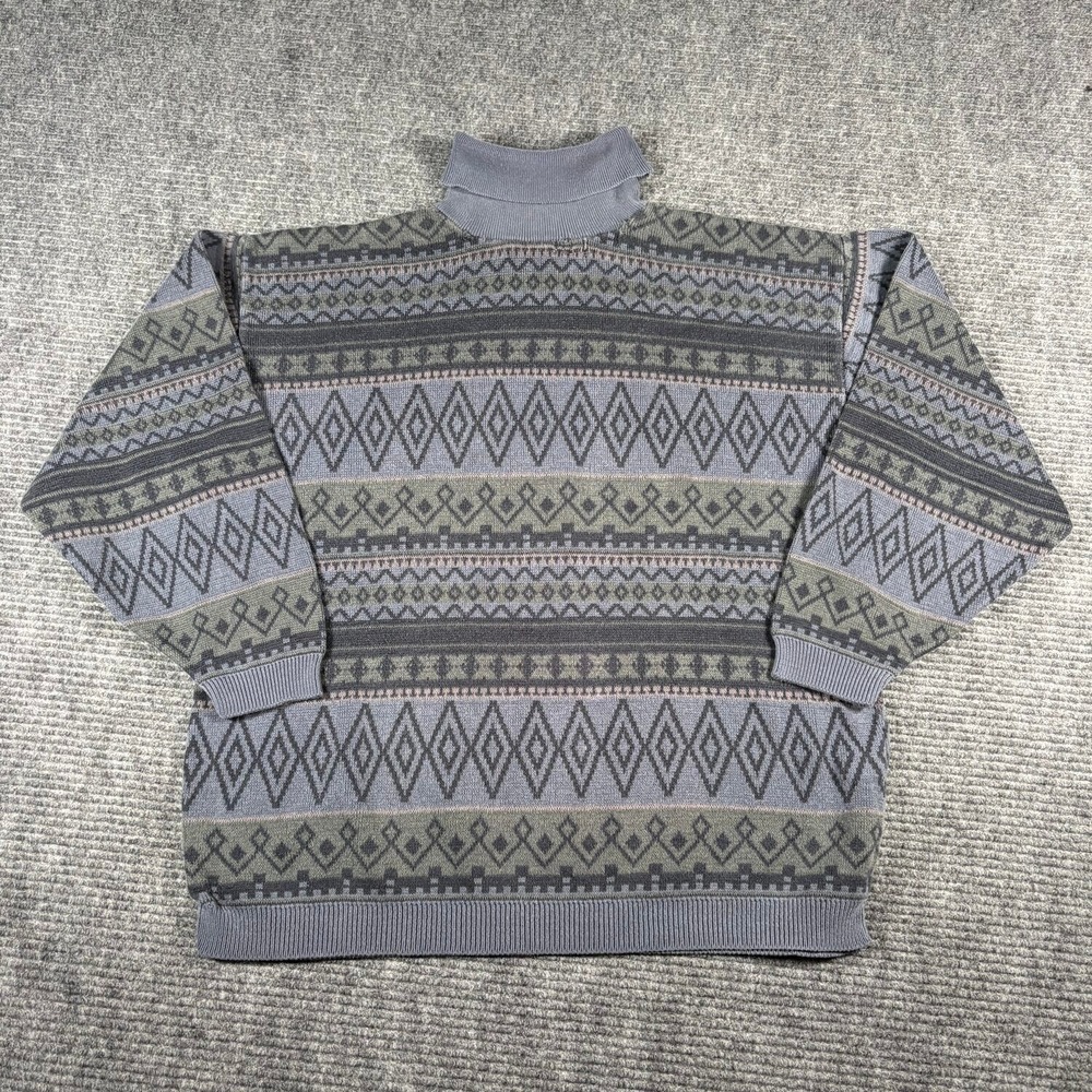 Vtg Calvin Klein Sport Sweater Womens L Blue Excellent Fair Isle Turtleneck